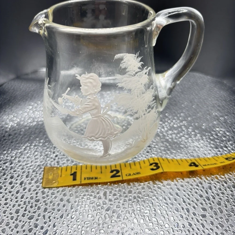 VTG Mary Gregory Style White Enamel Glass Creamer & Sugar Bowl Set Pristine Set